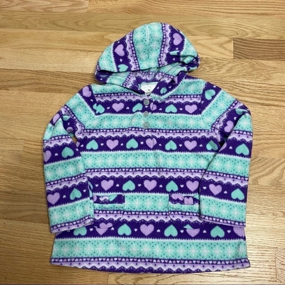 Jumping Beans Fleece Sweatshirt Heart Print Sz 3T Blue Purple - Picture 2 of 4